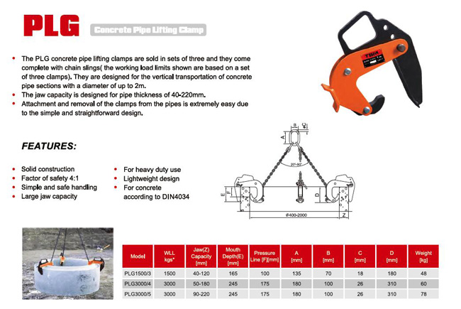plg concrete pipe lifting clamps