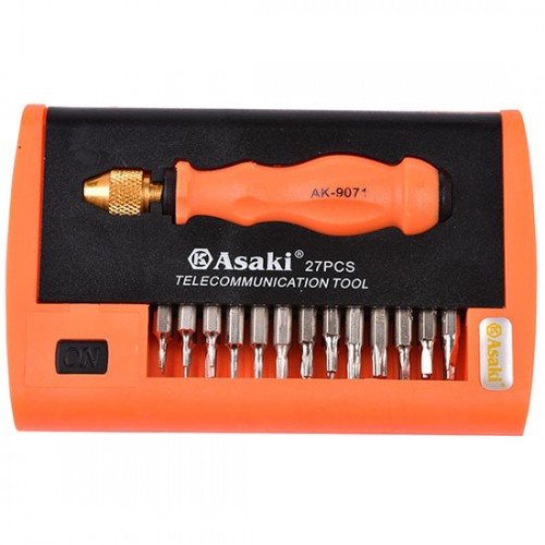 Bộ tuốc nơ vít sửa chữa điện tử 27 chi tiết Asaki AK-9071