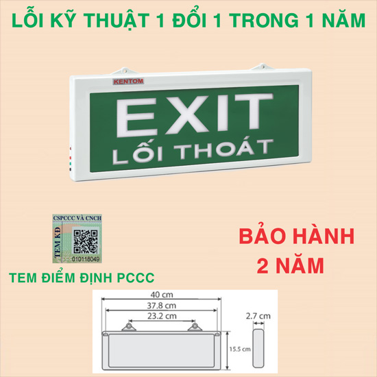 Đèn Exit lối thoát gắn tường 1 mặt KenTom KT 680 1