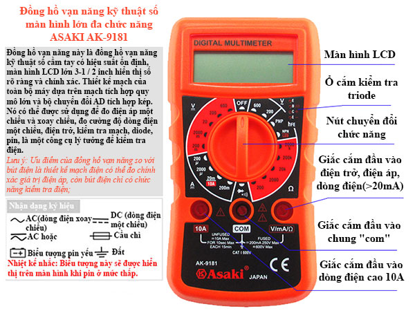 Đồng hồ đo điện vạn năng kỹ thuật số Asaki AK 9181