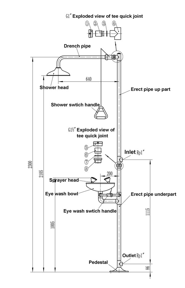 Vòi hoa sen tắm kết hợp bồn rửa mắt khẩn cấp WJH0358A 3 1